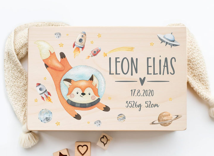 Little Deco Erinnerungsbox Baby Weltall Holzkiste personalisiert | 30 x 20 x 13 cm | Erinnerungskist