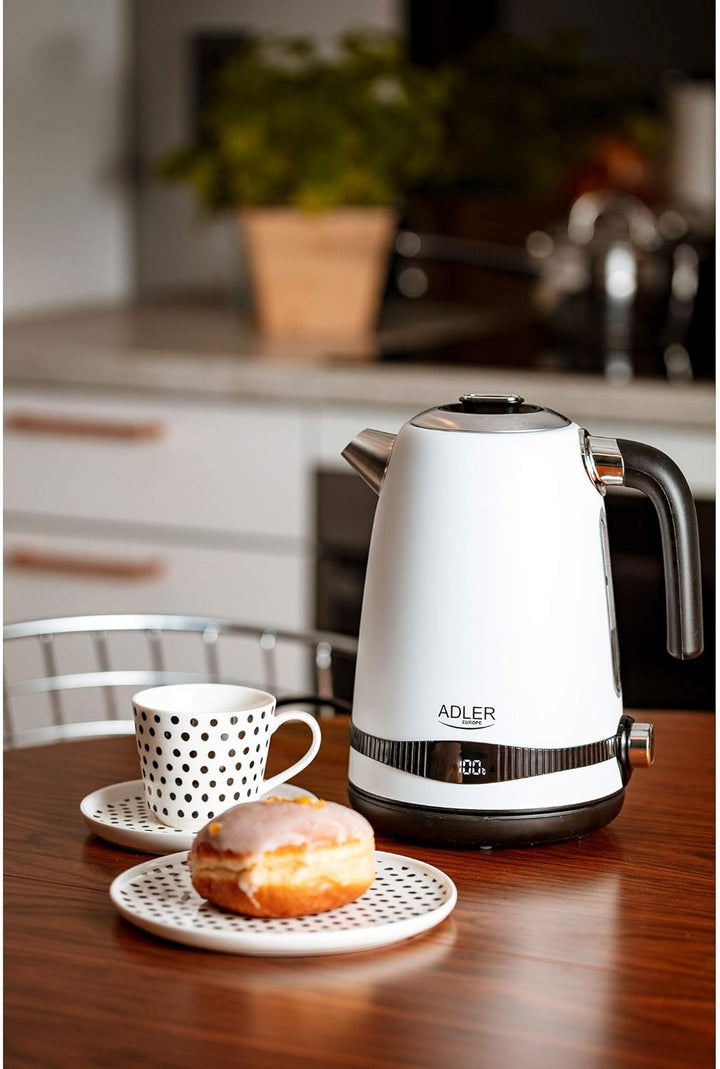 Adler AD 1295w Wasserkocher weiss seidenmatt 1,7 Liter mit LCD-Anzeige und Temperaturregelung 2200W