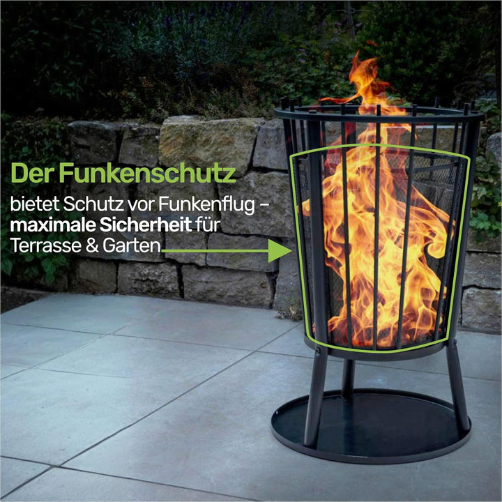 Gravidus Feuerkorb für Holzscheite & Grillkohle, pulverbeschichtetes Eisen, 40x61 cm mit Funkenschut