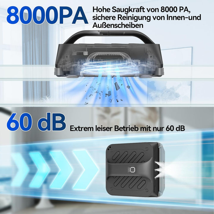 Fensterputzroboter mit 6 Wasserdüsen, 8000Pa Fensterreinigungsroboter mit Verschiedene Reinigungsmod