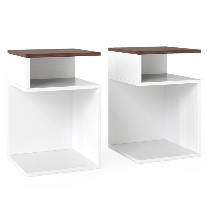 COSTWAY Beistelltisch Holz 2er Set, 3 Ebenen Sofatisch, Nachttisch, modern, für Wohnzimmer und Schla