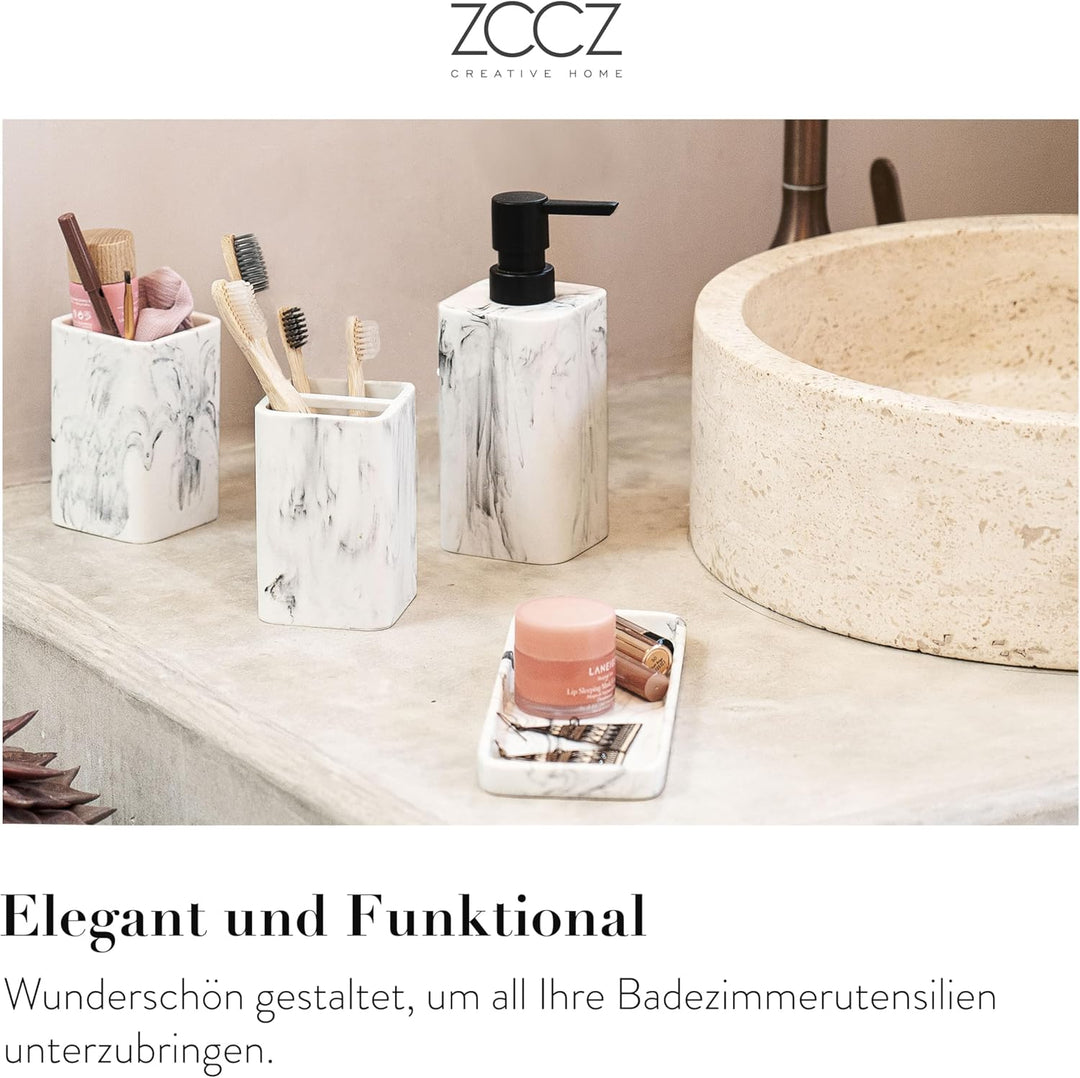 ZCCZ Badezimmer Set 4 Teile – Organizer mit Zahnbürstenhalter, Zahnputzbecher, Seifenspender, Seifen