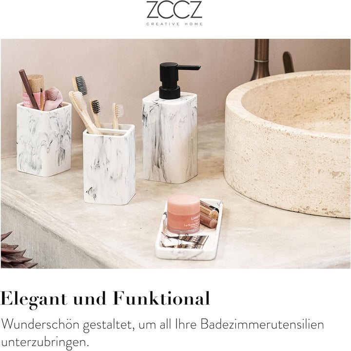ZCCZ Badezimmer Set 4 Teile – Organizer mit Zahnbürstenhalter, Zahnputzbecher, Seifenspender, Seifen