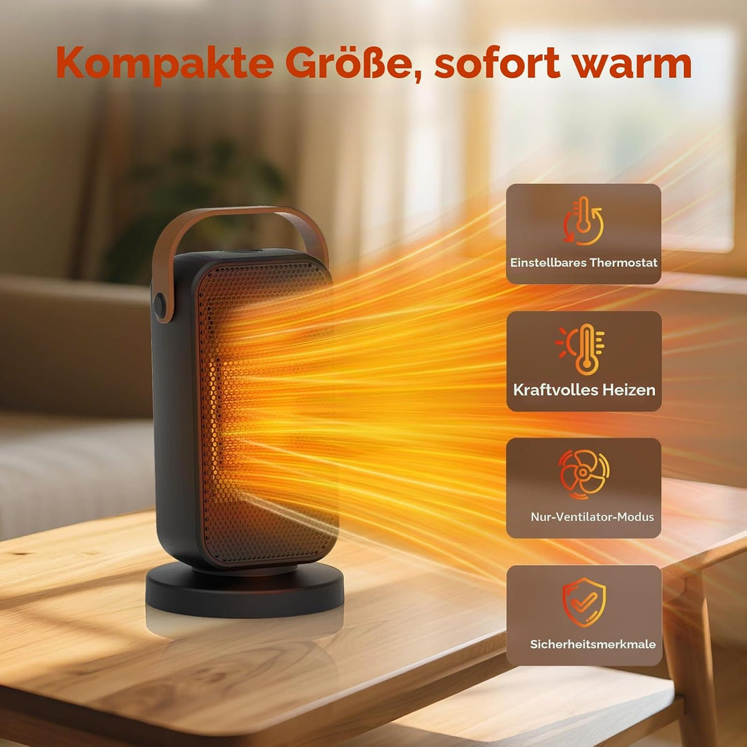 Heizlüfter Energiesparend Klein, 1200W Heizung Elektrisch mit Thermostat, PTC Keramik Heizlüfter Lei
