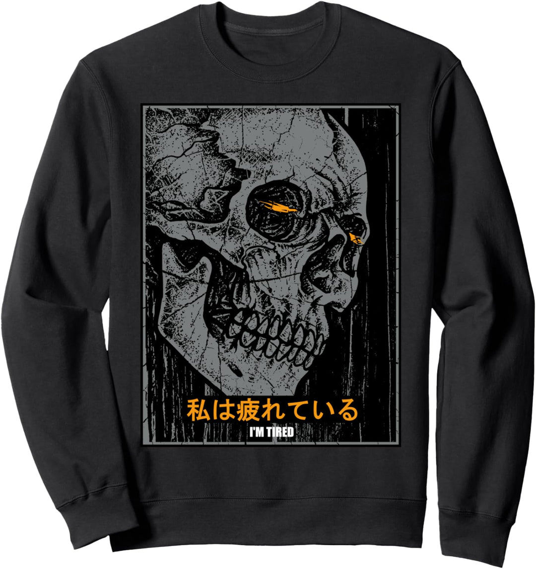 I'm Tired - Emotional Japan Schädel Oni Kanji Vaporwave Sweatshirt