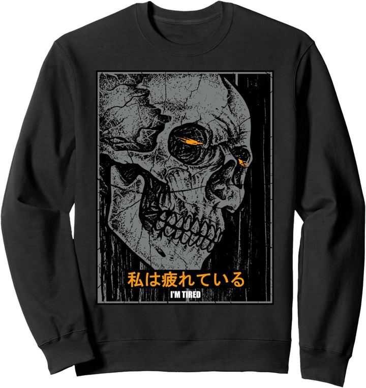 I'm Tired - Emotional Japan Schädel Oni Kanji Vaporwave Sweatshirt