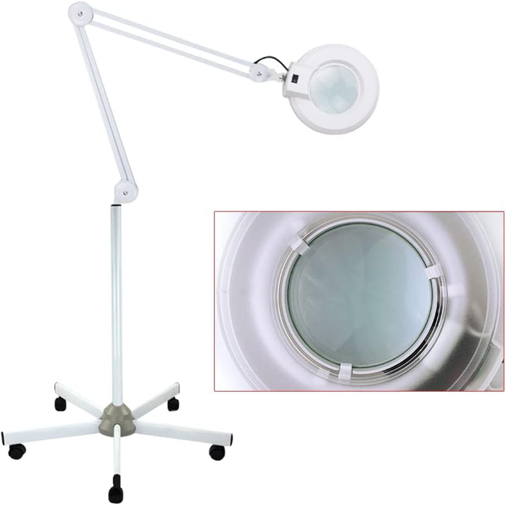 Kosmetische Lupenlampe, 24W LED Lupenleuchte mit 125mm Echtglaslinse und Rollen, 8X Vergrösserungsla