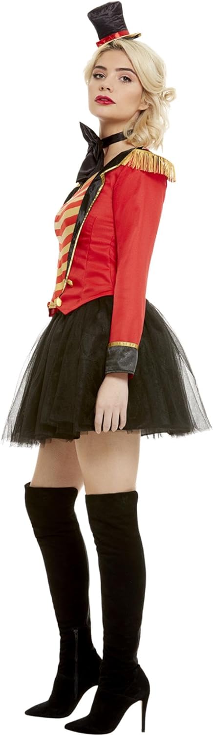 Deluxe Ringmaster Lady Costume, Red, with Jacket, Mock Shirt, Skirt & Headband (S) S - UK Size 08-10