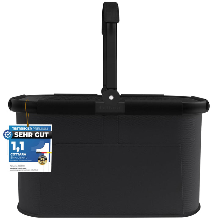 Cottara® stabiler Einkaufskorb gross | Einkaufskorb faltbar mit verstärktem Boden, Frontfach und Inn