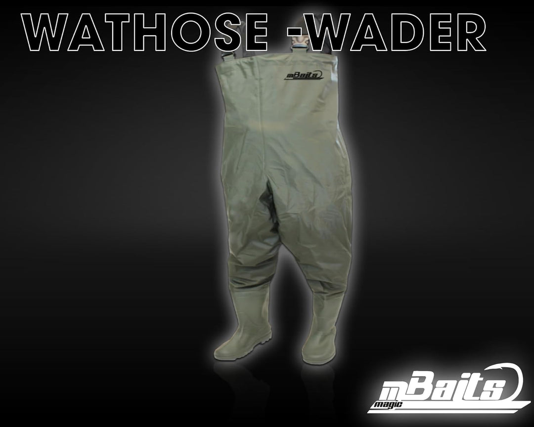 Magic Baits Wathose Wader Watstiefel Watbekleidung PVC Nylon Wasserdicht Anglerhose 45 olive grün, 4