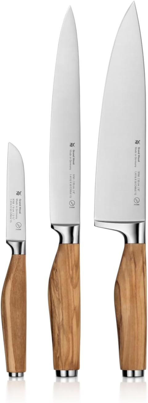 WMF Grand Wood Messerset 3teilig, Messer Holzgriff, Made in Germany, Olivenholzgriff, Messer geschmi