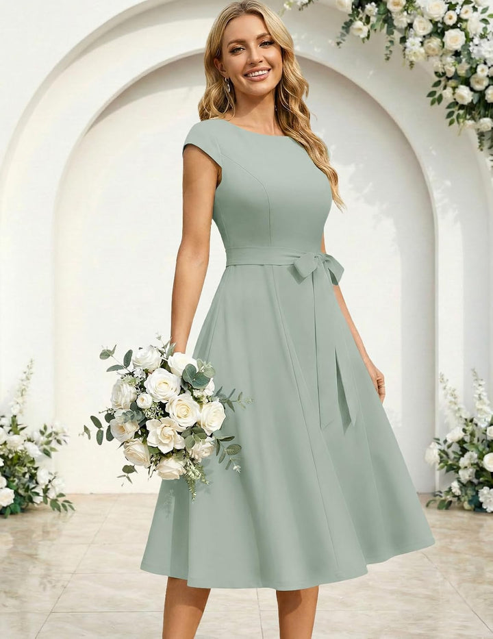 DRESSTELLS Damen Vintage Retro 1950er Cocktaikleid A-Line Swing Festlich Midilang Kleid Lightgreen L
