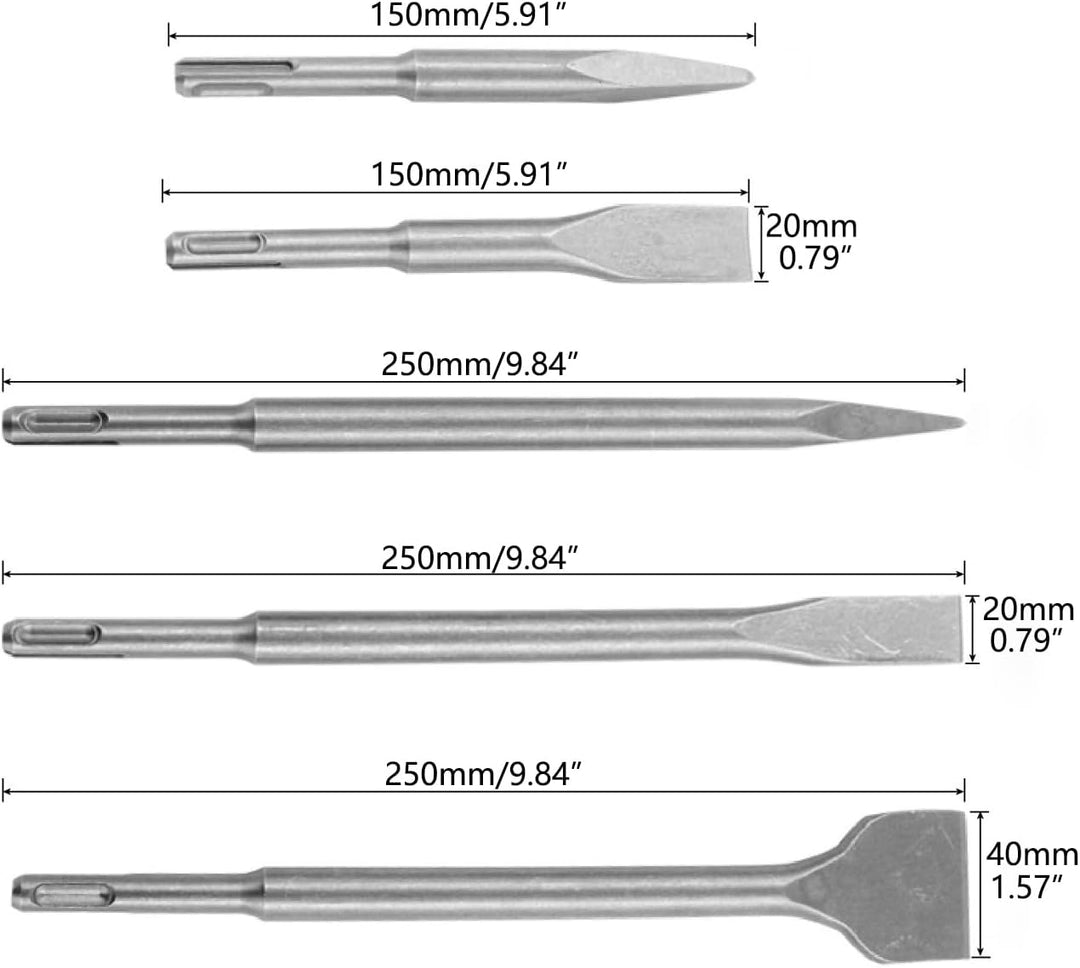 Hammer Meissel Satz von 5 Spitzmeissel Flachmeissel Breite Flachmeissel Rotary Hammer Bits Home Tool