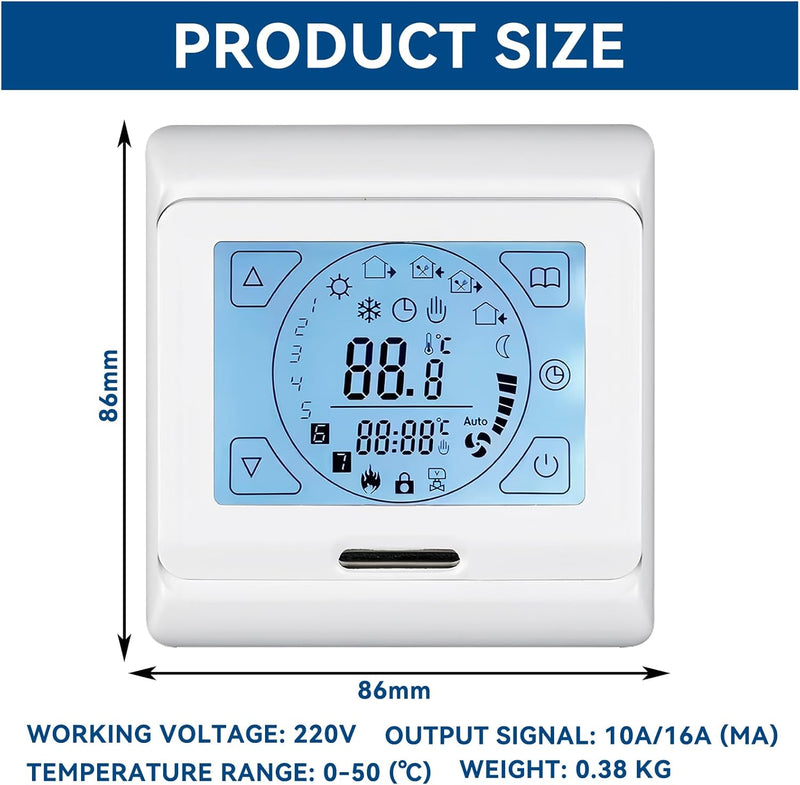 Thermostat Fussbodenheizung, E91 Raumthermostat 16 A, Unterputz Touchscreen Raumthermostat Thermosta