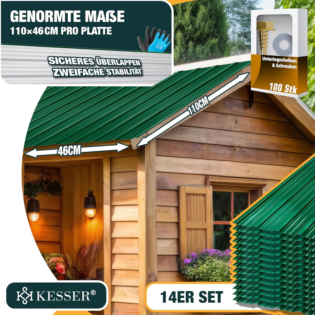 KESSER® 14x Profilblech Trapezblech 110cm x 46cm = 7 m² - Dachblech für Gerätehaus, Dachplatten Verz