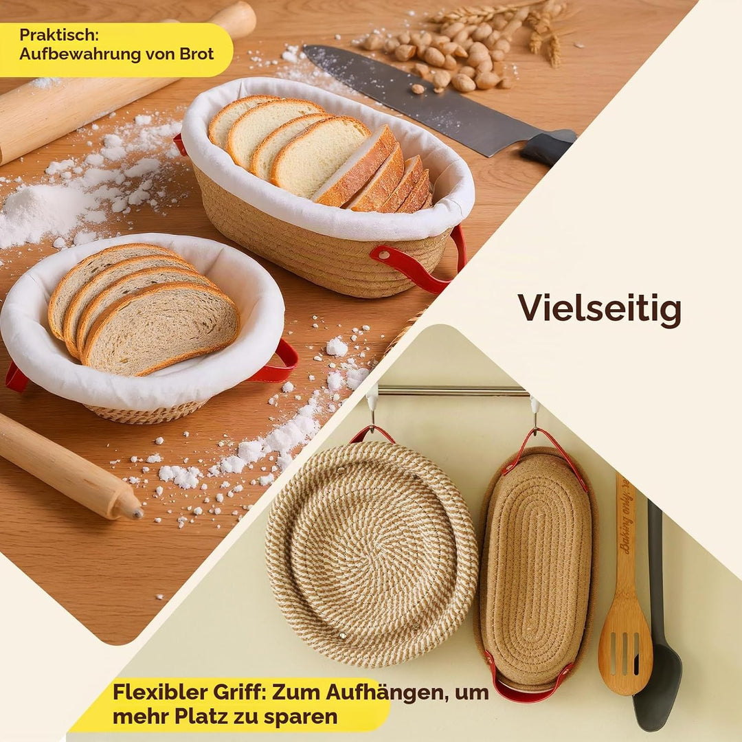 Gärkörbchen aus Baumwollseil für Brot, Sauerteig Starter Set, Komplettset Brot Backen Zubehör Mit Bä