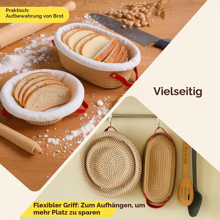 Gärkörbchen aus Baumwollseil für Brot, Sauerteig Starter Set, Komplettset Brot Backen Zubehör Mit Bä