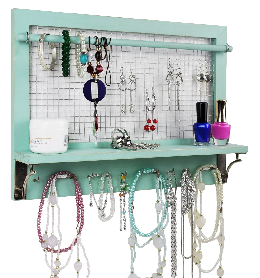 Spiretro Wandhalterung Schmuckaufbewahrung, Holz Schmuck Organizer Halter mit Haken Regal Stange Hän