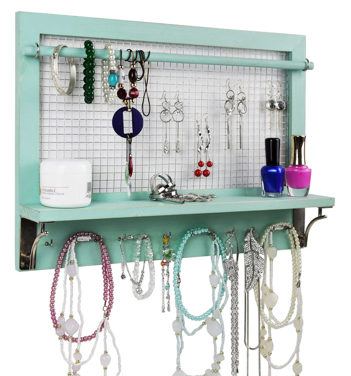 Spiretro Wandhalterung Schmuckaufbewahrung, Holz Schmuck Organizer Halter mit Haken Regal Stange Hän