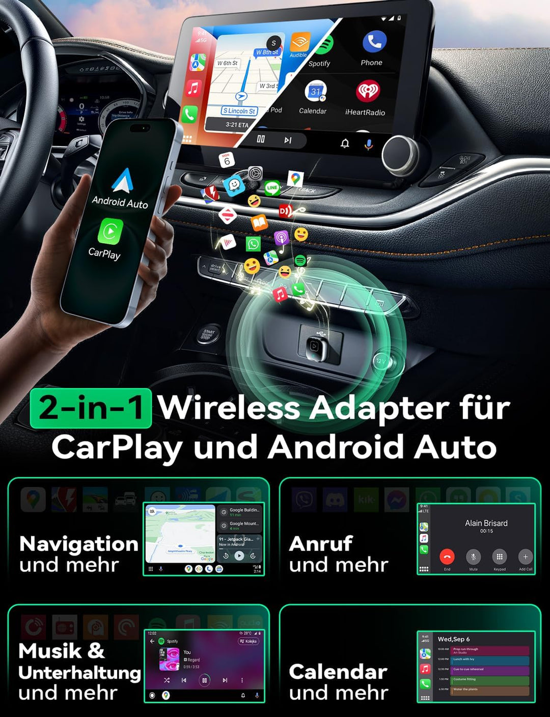Wireless Carplay & Android Auto Adapter, Mavlou Metalldesign Mini & Stabiler 2-in-1-Dongle, Convert