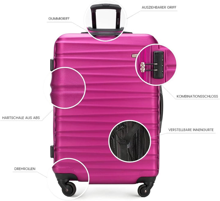 WITTCHEN Reisekoffer 3er Koffer-Set Rollkoffer Trolley Handgepäck Hartschale aus ABS mit 4 Spinner-R