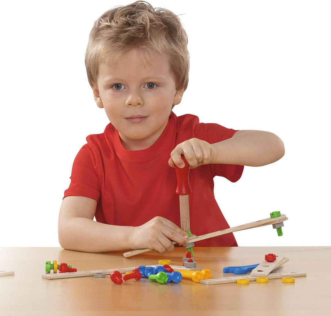 Eichhorn - 100039022 - Constructor Kranwagen, 70-teilig, Holzspielzeug-Konstruktionsset, 4 Verschied