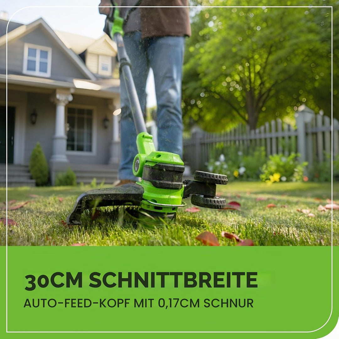 Greenworks 24V Akku-Rasentrimmer, 30 cm Schnittbreite, 90° Dreh- und Neigbarer Motorkopf, inkl. Fade