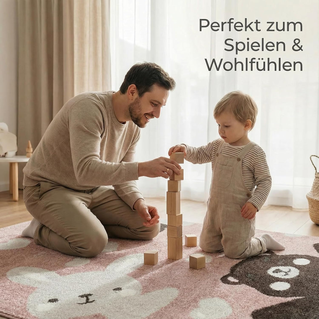 Jimri Teppich Kinderzimmer - Teppiche für Kinderzimmer, Kinderteppich, Kinderteppich Mädchen, Bär, H
