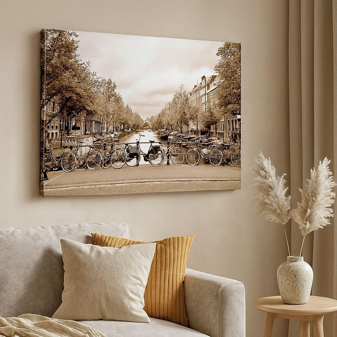 Bilder auf Leinwand 100x70cm Leinwandbild Kanal Fahrräder Amsterdam Zentrum Gross Wanddeko Bild Schl