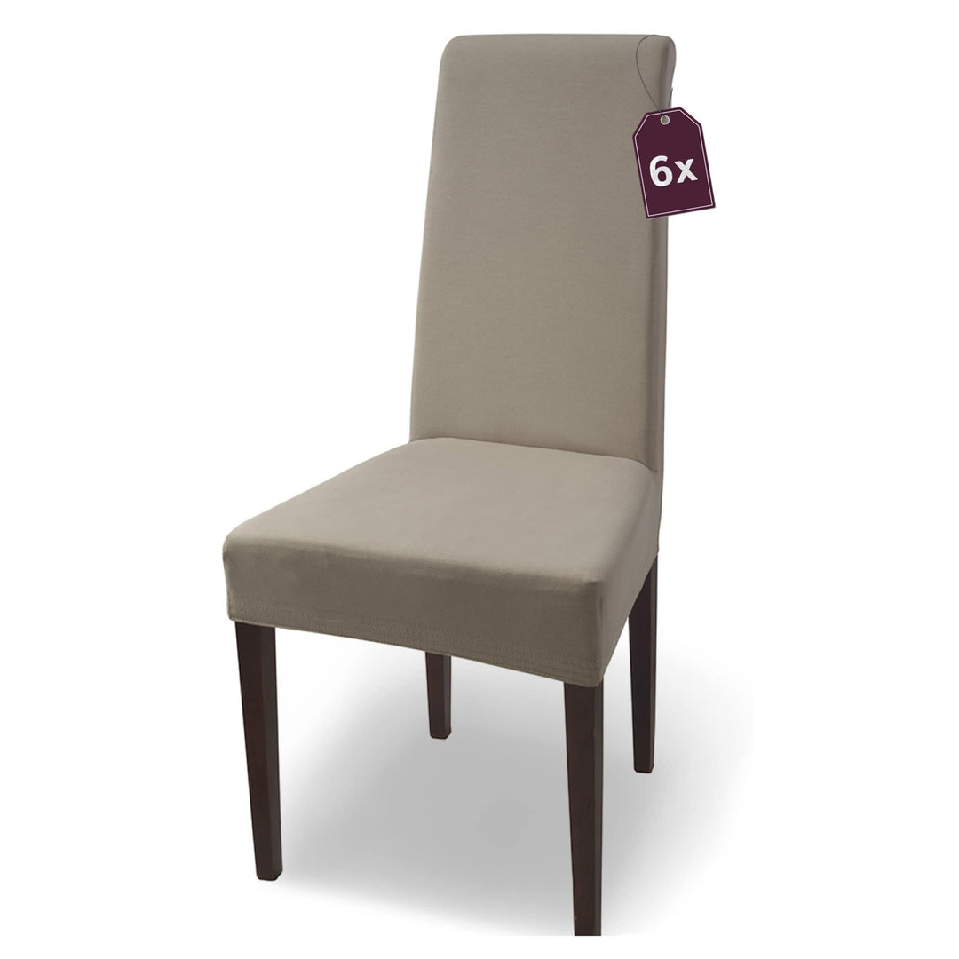SCHEFFLER-Home Natalie Stretch Stuhlhussen Baumwolle/Stuhlhussen Beige/Stuhlüberzug 6er Set/Stuhlabd