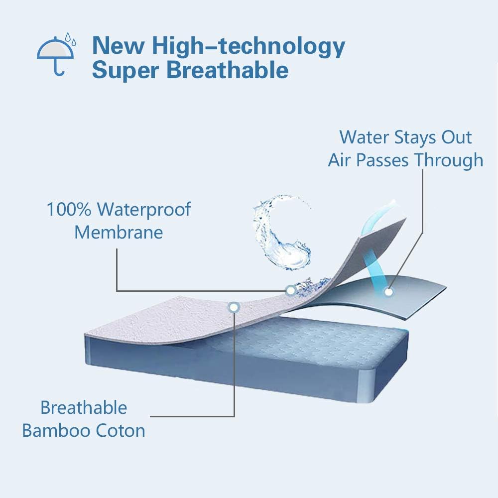 Bedecor Doppelpack Matratzenschoner 90x200cm Wasserdicht Atmungsaktive Bambus Matratzenauflage Wasse