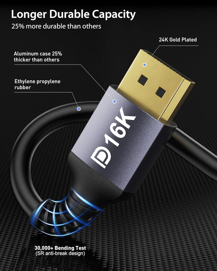 Stouchi DisplayPort Kabel 2.1 10M DP2.1/2.0 Kabel [16K@60Hz,10K@60Hz, 8K@120Hz,4K@240Hz 165Hz 144Hz]