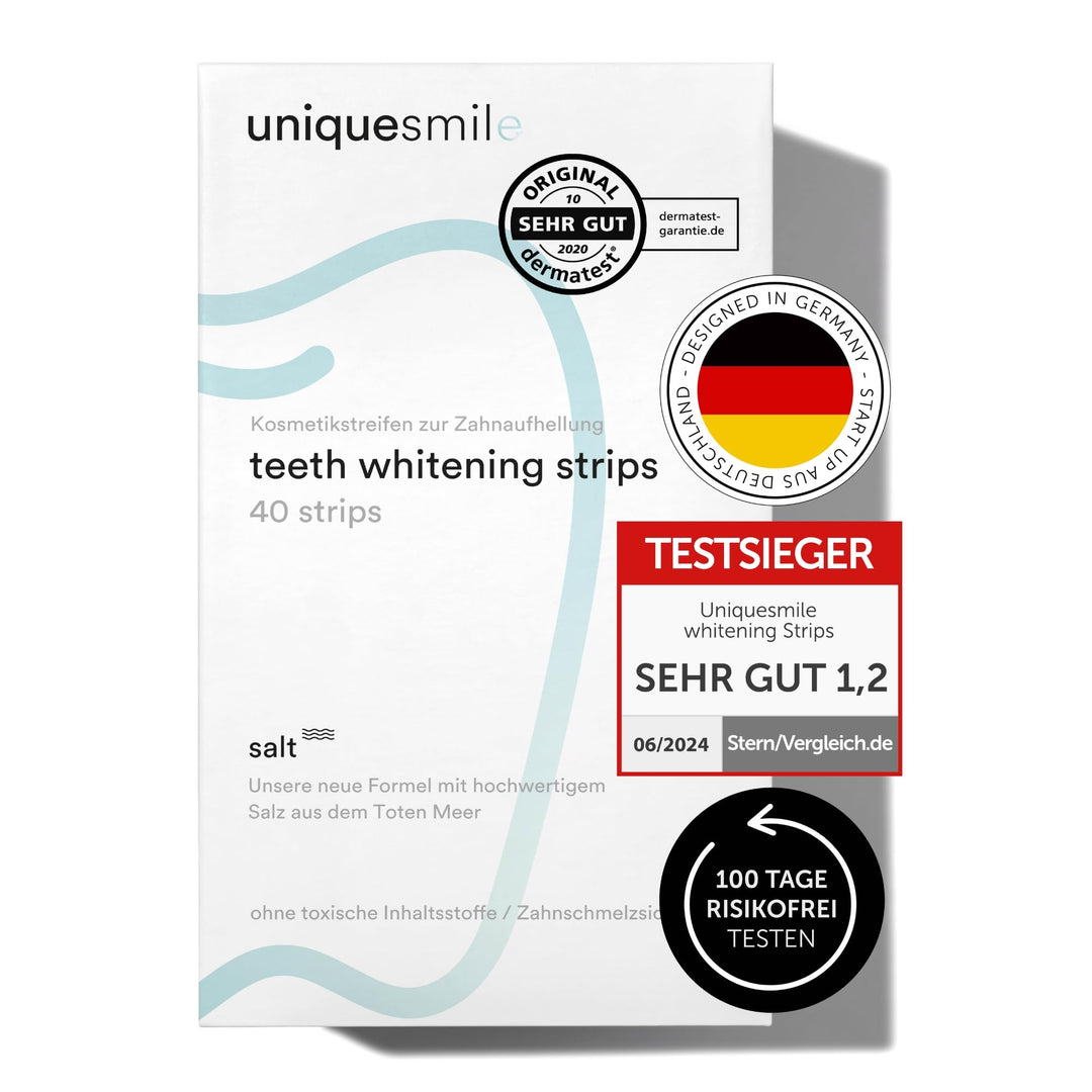 Zahnaufhellung Whitening Strips - Testsieger 2024-100 Tage risikofrei testen - frei von Peroxid - in