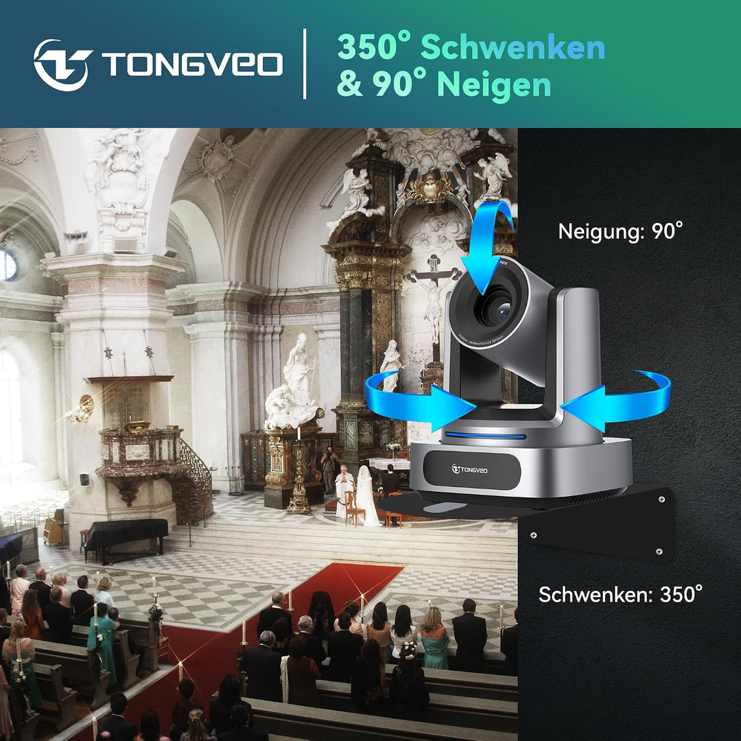TONGVEO 4K PTZ Kamera Konferenzsystem，10X Zoom AI Auto-Tracking Kamera &amp; Bluetooth Speakerphone, USB