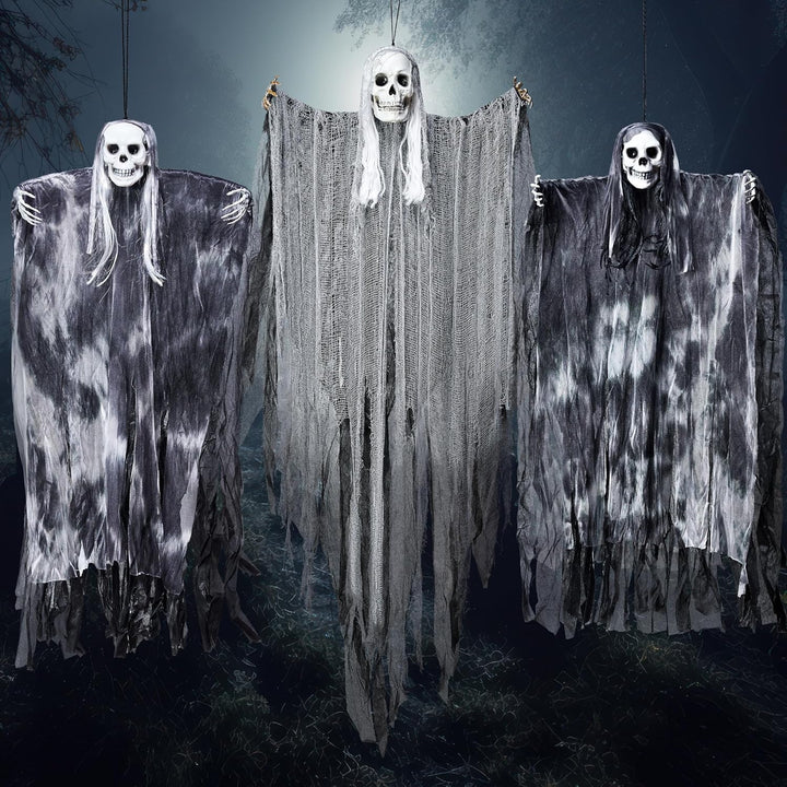 JOYIN 3 Stück Halloween-Sensenmänner zum Aufhängen, Einer 139,7 cm, Zwei 89,9 cm grosse Halloween-Sk