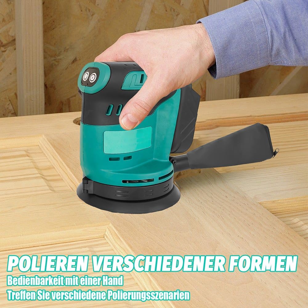 Akku Exzenterschleifer 125mm, Ersatz für Makita 18V Akku,Kabellose Elektroschleifer mit 12 pcs Schle