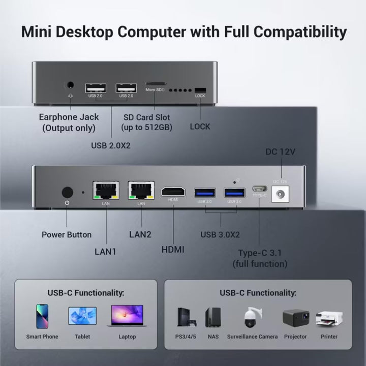 Mini Computer PC-HEIGAOLAPC Mini PC Desktop Celeron N95, 16GB RAM 256GB eMMC, Win 11 Pro Mini-pc mit