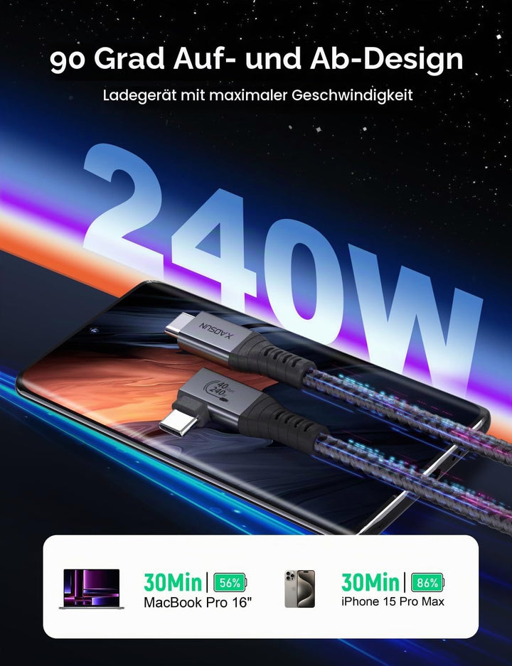 XAOSUN USB4 mit Thunderbolt 4 Kabel Unterstützt 40Gbps PD3.1 240W Zertifiziert Ladekabel, 8K 60Hz 4K
