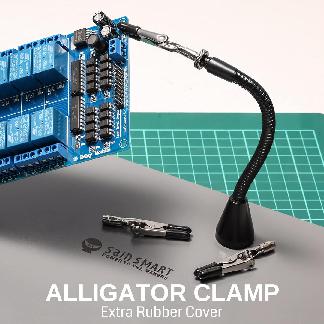 SainSmart Dritte Hand Lötstation Lötwerkzeug mit 4 Magnetische Flexible Helfende Händen, LED-Lupe, 4