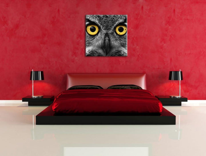 Pixxprint Aufgeweckter Uhu als Leinwandbild/Grösse: 70x70 cm/Wandbild/Kunstdruck/fertig bespannt, 70