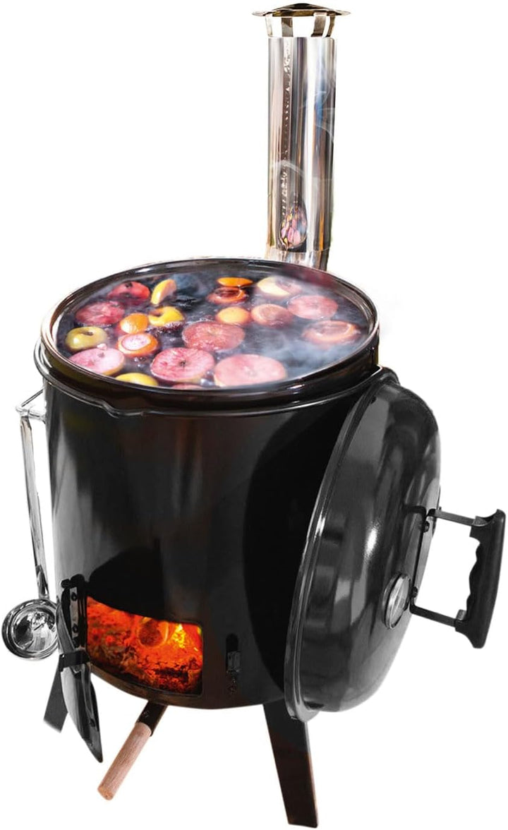 Gulaschkanone Eintopfofen | Gulaschkessel mit Grillfunktion | 15 Liter emailiert mit Deckel | Drauss