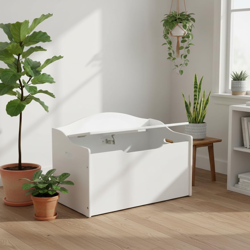 Leomark Kinderbank Hölzerne - Classic White XL - Kindertruhenbank, Behälter für Spielzeug, Truhe für