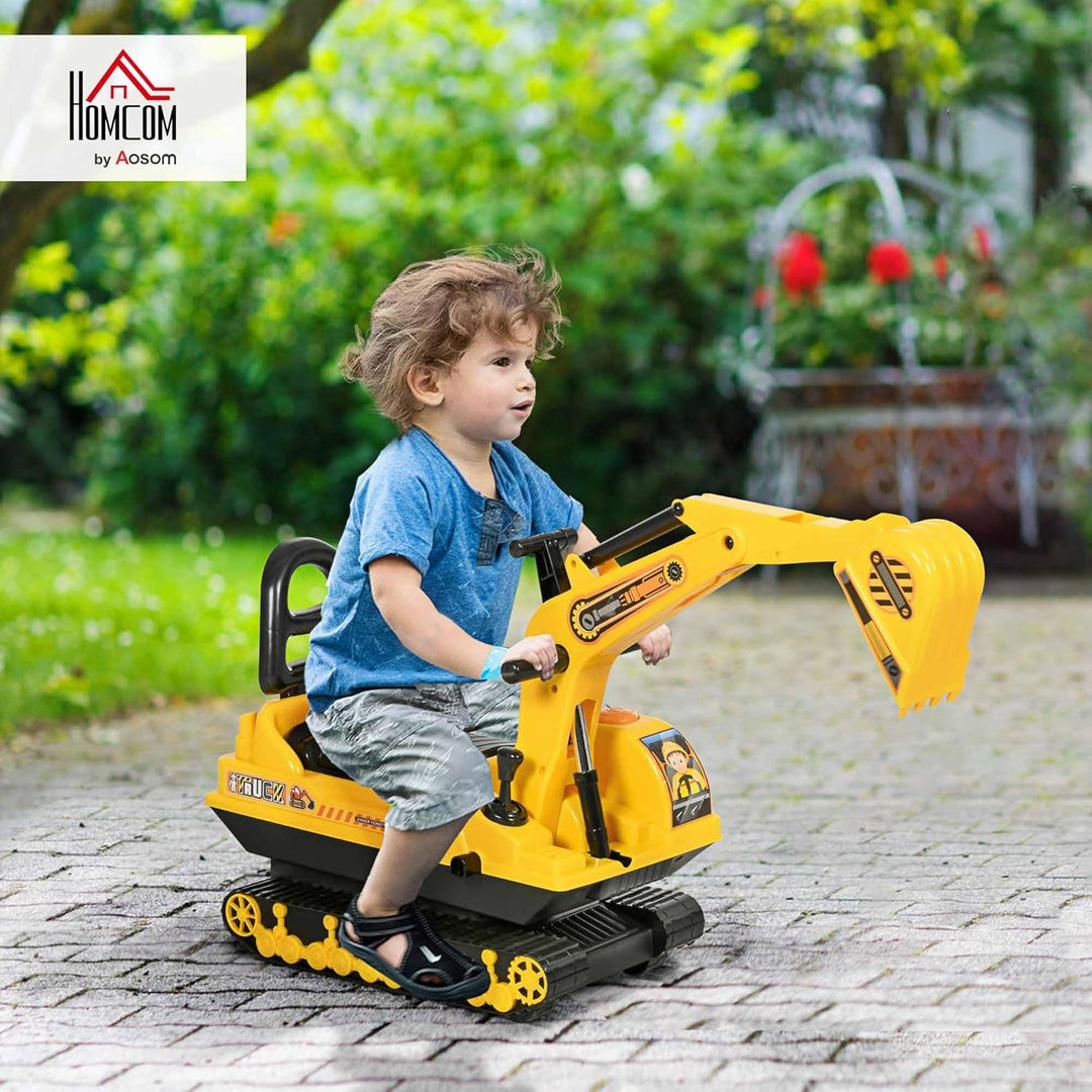 HOMCOM Kinder Sitzbagger Sandbagger für Kinder mit Schaufel, Hupe, Aufsitzbagger mit Stauraum, Rutsc