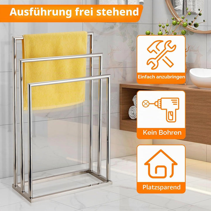 DECLUTTR Freistehende Handtuchhalter fürs Badezimmer, 3-stufiger Handtuchständer aus Edelstahl, Stän