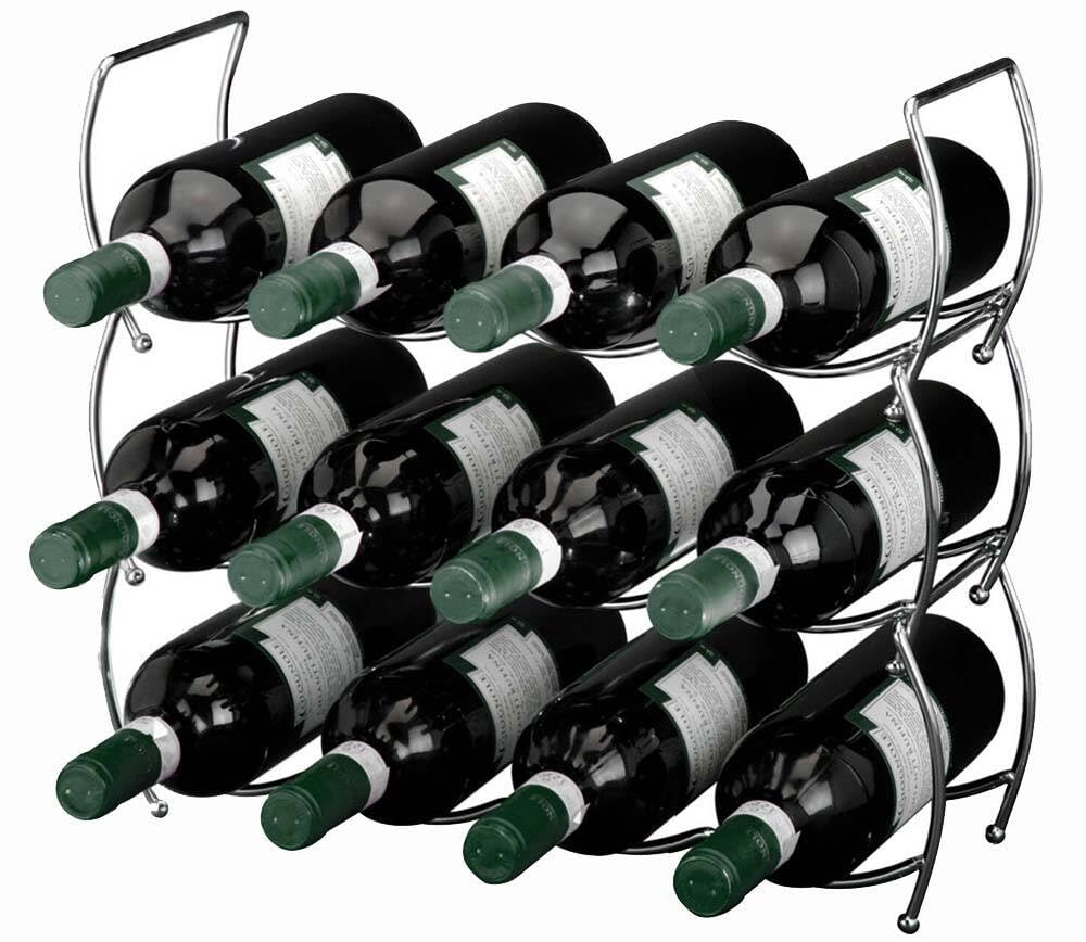 zeitzone Weinregal Flaschenregal Stapelbar Chrom 3-er Set für 12 Flaschen Metall
