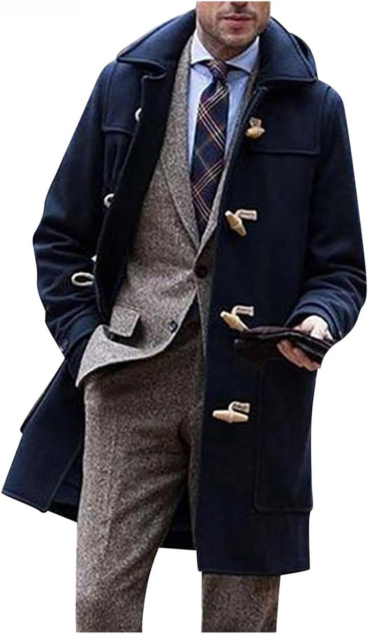 Zhiyao Herren Warm Wollmantel Stehkragen Wintermantel Trenchcoat Klassischer Winter Jacke Reverskrag