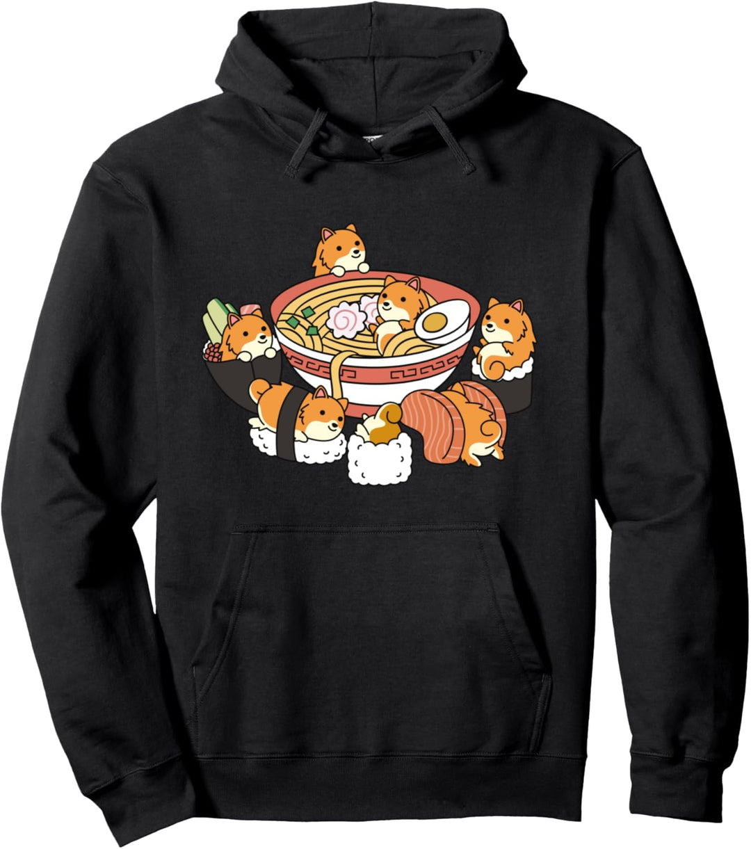 Ramen Sushi Pomeranian Hund Pullover Hoodie