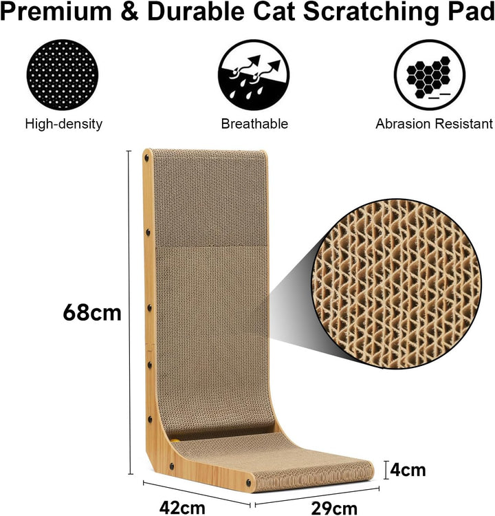 FUKUMARU Kratzbrett Katzen, 68 cm hohe L förmige Kratzpappe für Katzen, widerstandsfähig Katzenkratz