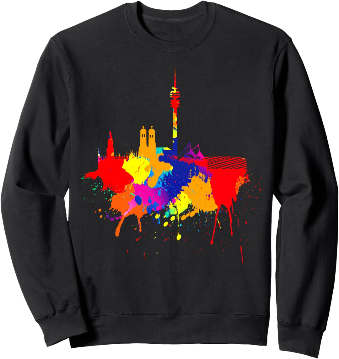 München Skyline Bunte Farben Malerei Kunst Ich Liebe München Sweatshirt