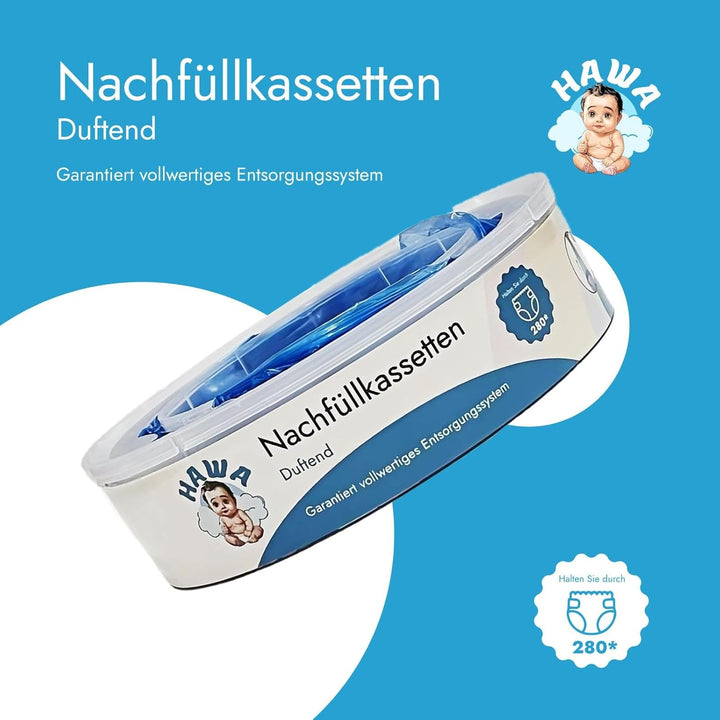 HAWA Windeleimer Nachfüllkassetten – Extra Dick, zitronenduftend, 280 Windelkapazität, kompatible Na